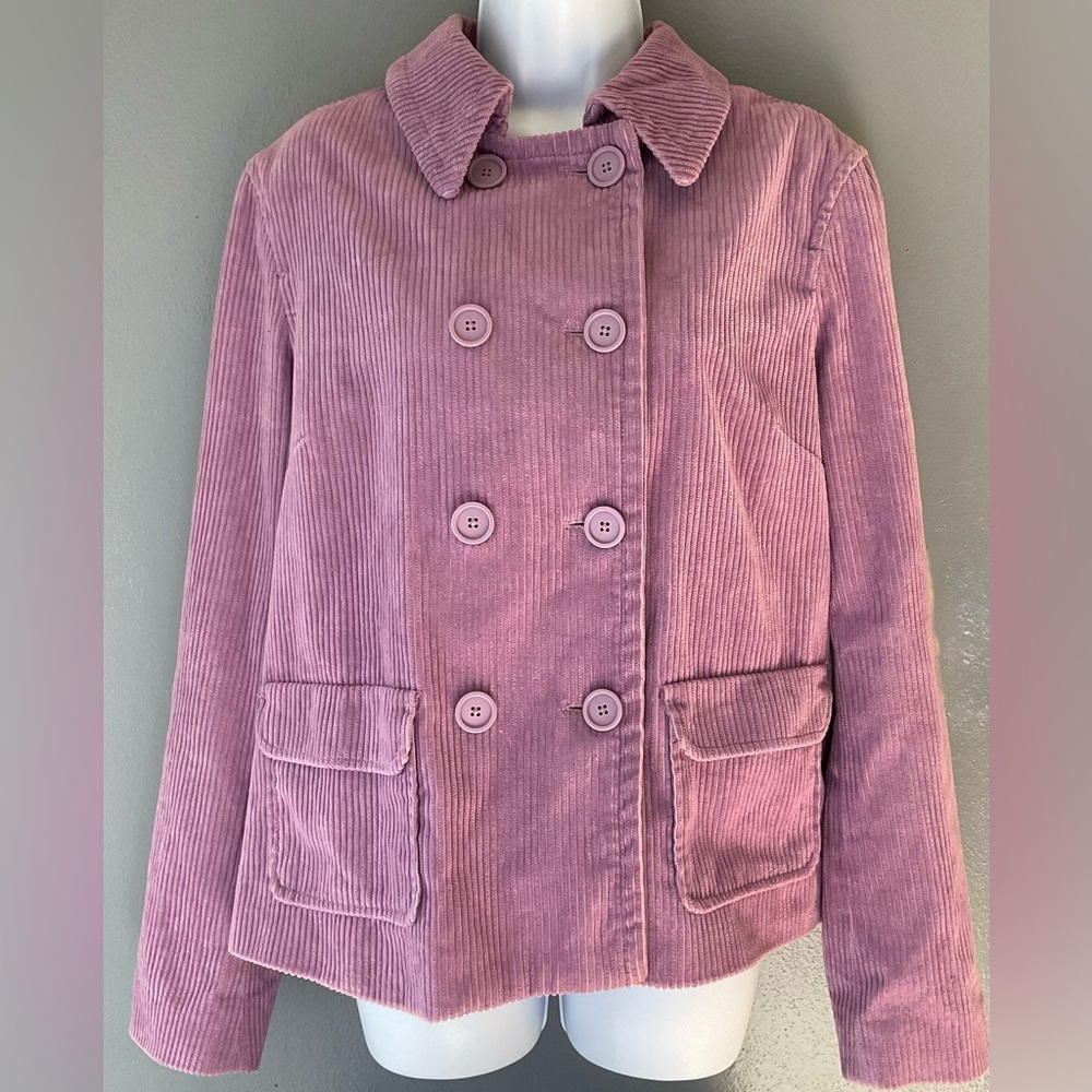 GAP Corduroy Double Breasted Pea Jacket Lg light purple flap pocket pp 21” L 24”